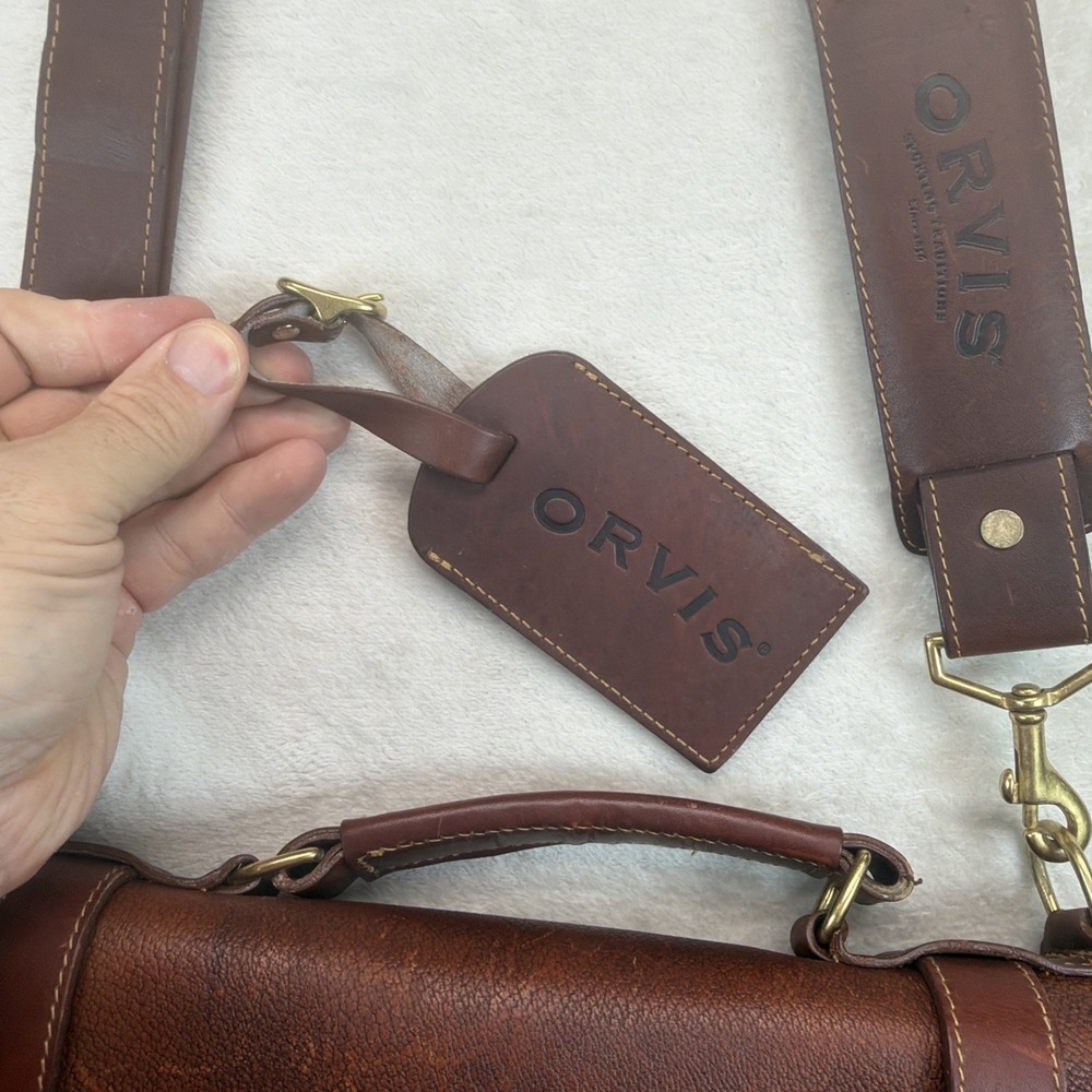 Vintage Orvis Leather Briefcase Attache Messenger Laptop Bag Brown Shoulder - Picture 16 of 16